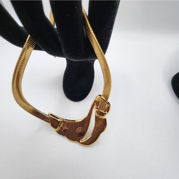 VTG 90's Trifari Omega Chain Green and White Enamel Swirl Choker Necklace - Picture 11 of 13